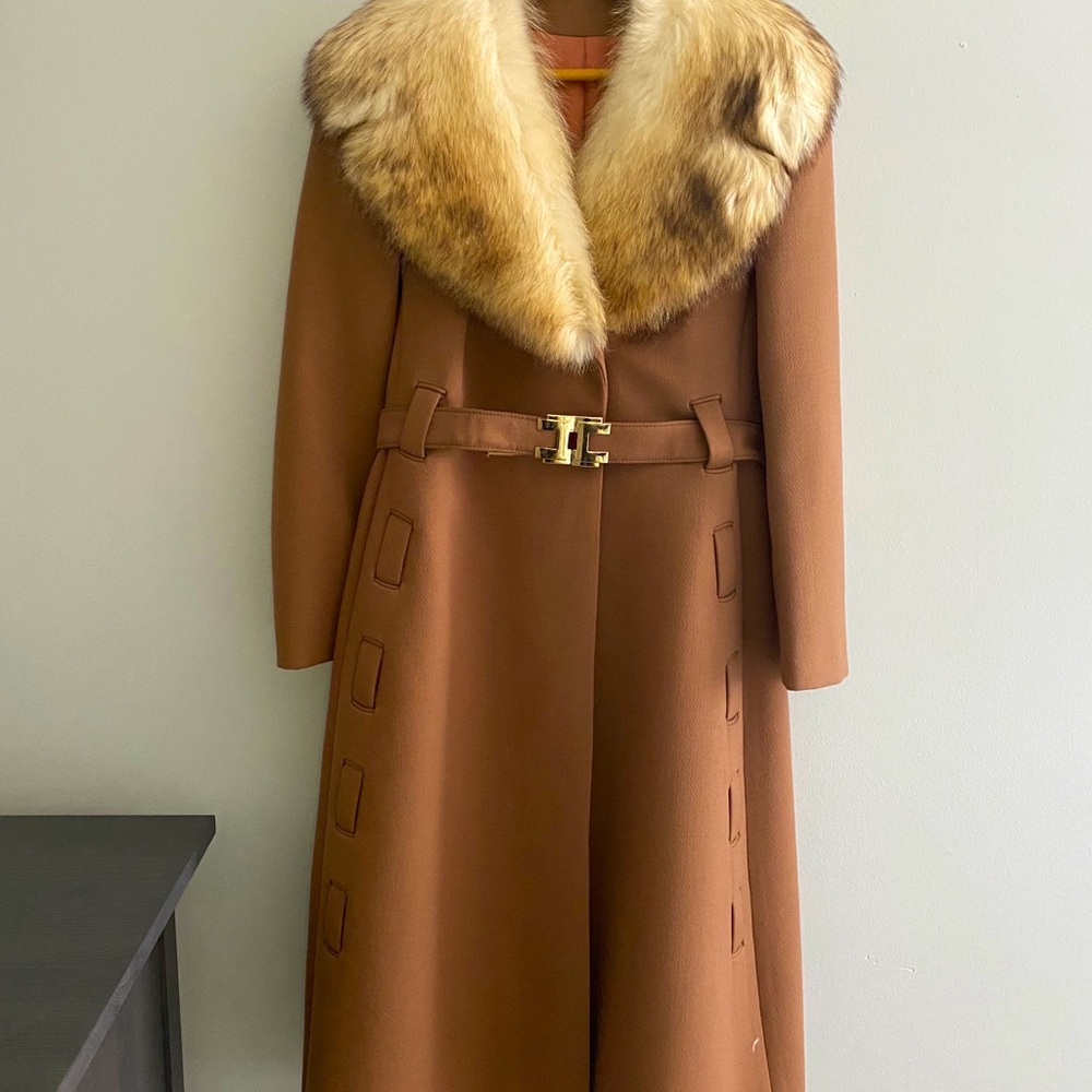 Vintage Fur Collar Wool Dress Coat